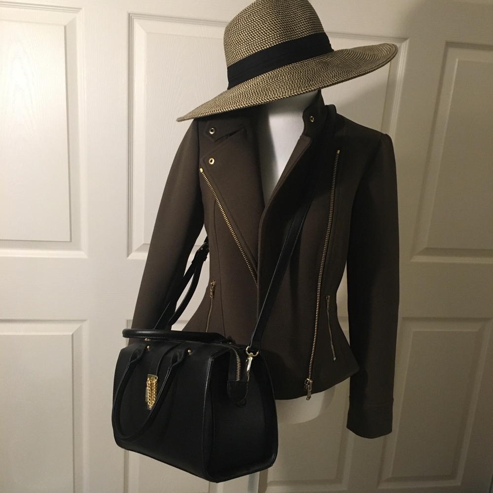 Ann Taylor Petite Olive Green Peplum Moto Jacket